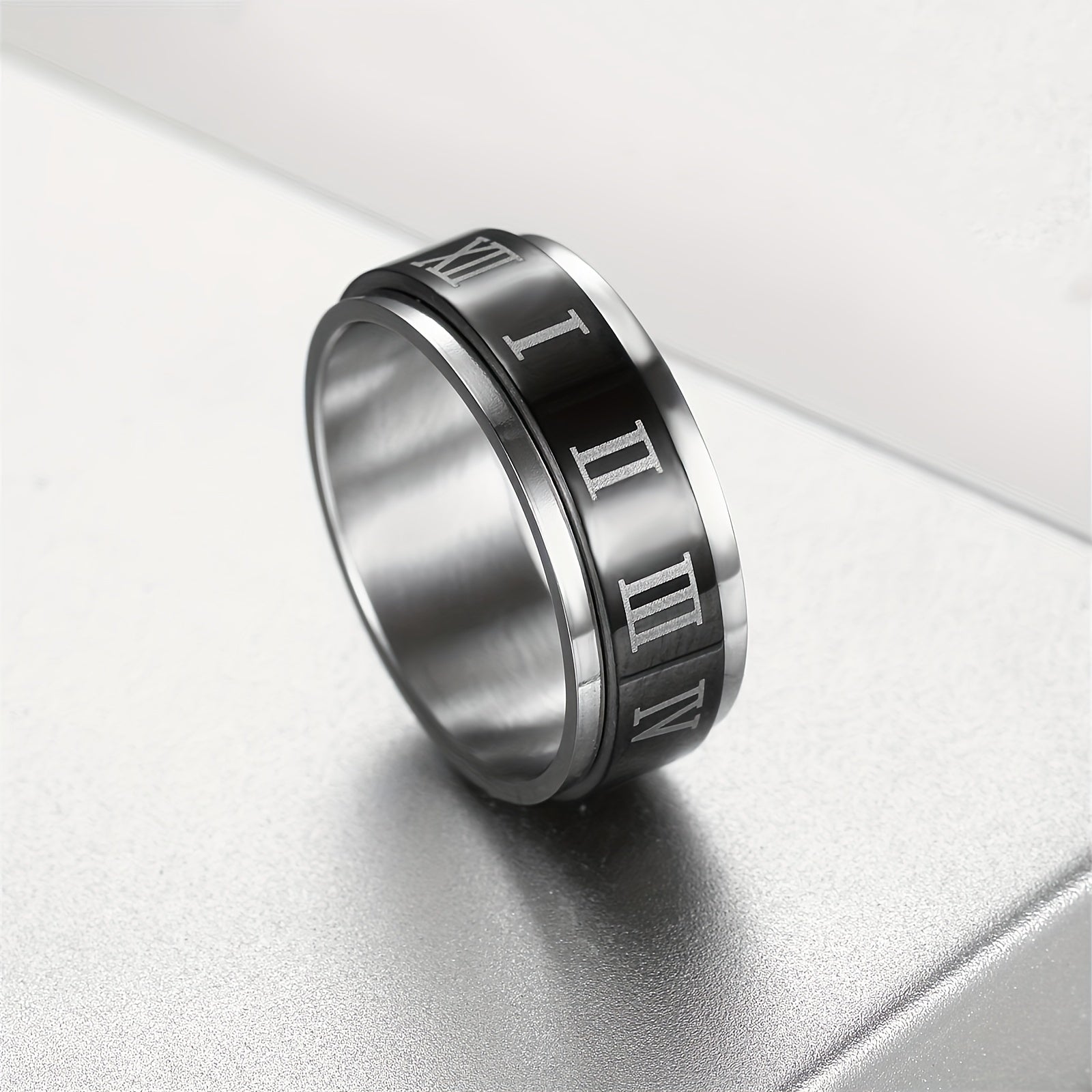 Stainless Steel Roman Numeral Spinner Ring - Anti Anxiety Spinner Rings