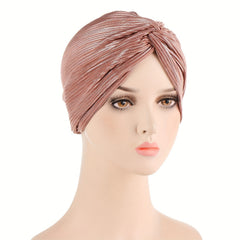 Pleated Striped Turban Cap Solid Head Wrap Classic Head Scarf