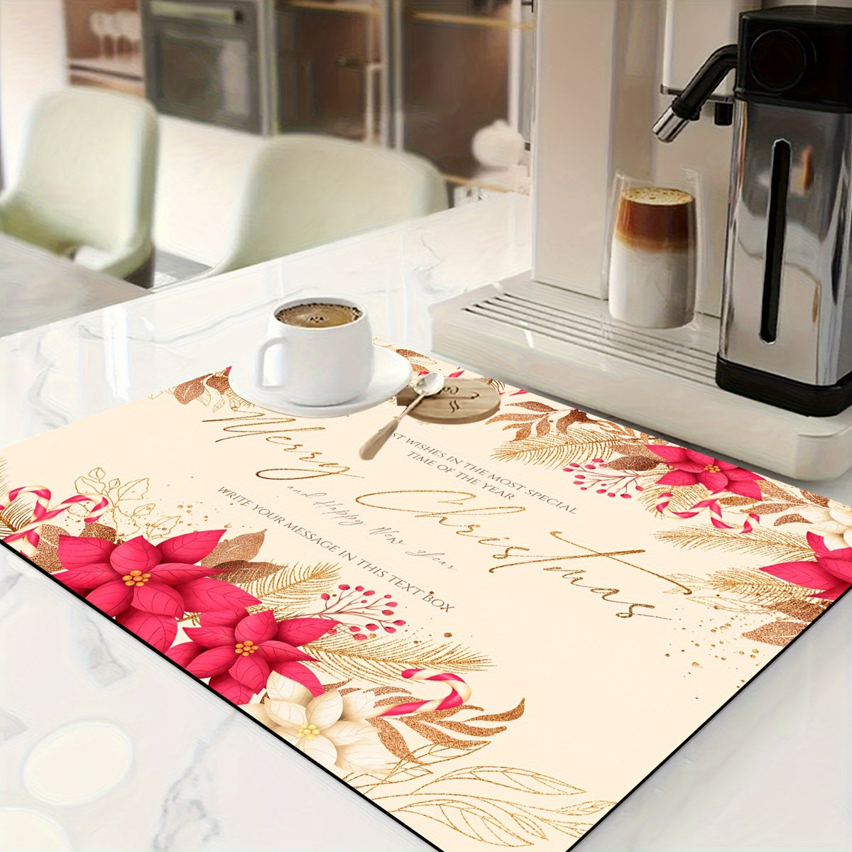 Christmas Printed Drying Mat Non-slip Absorbent Rubber Drainage Mat