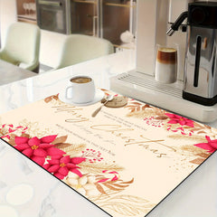 Christmas Printed Drying Mat Non-slip Absorbent Rubber Drainage Mat