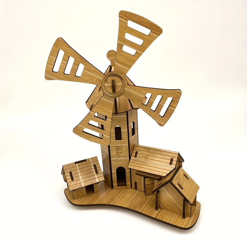 Wooden 3D Puzzle Windmill Cottage DIY Model Kit Educational Toy