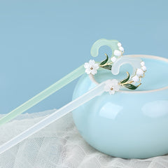 Chinese Style Hairpin Flower Jade Chignon Vintage Hair Accessories