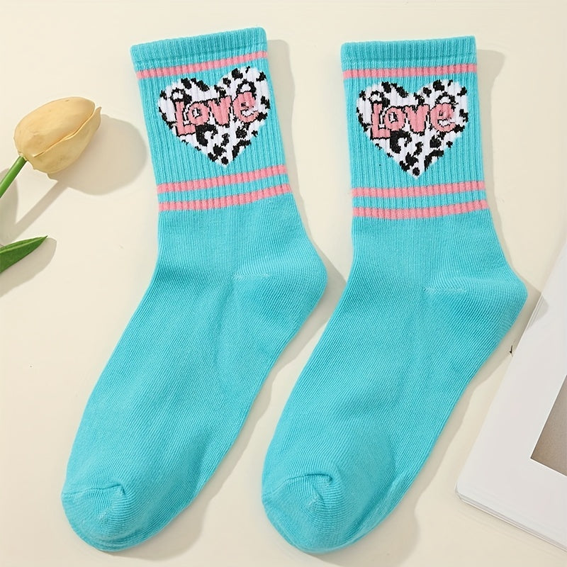 5 Pairs Heart & Letter Print Socks College Style Women's Stockings