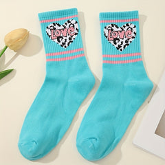 5 Pairs Heart & Letter Print Socks College Style Women's Stockings