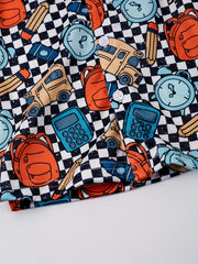 Boys School Bus Schoolbag Pencil Calculator Alarm Clock Short Sleeves Shirt