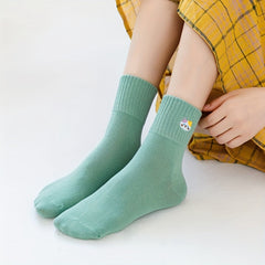 Cat & Plaid Print Socks Women's Mid Tube Stockings