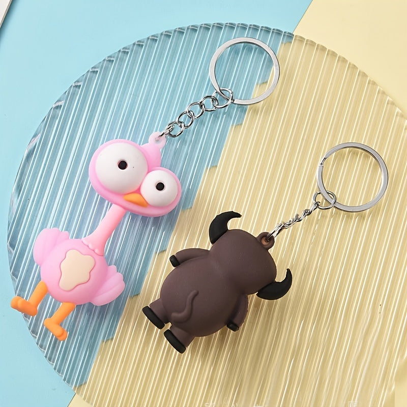 Cartoon Couple Car Keychain PVC Elephant Lion Funny Toy Key Ring