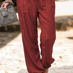  Solid Drawstring Elastic Stretch Pants