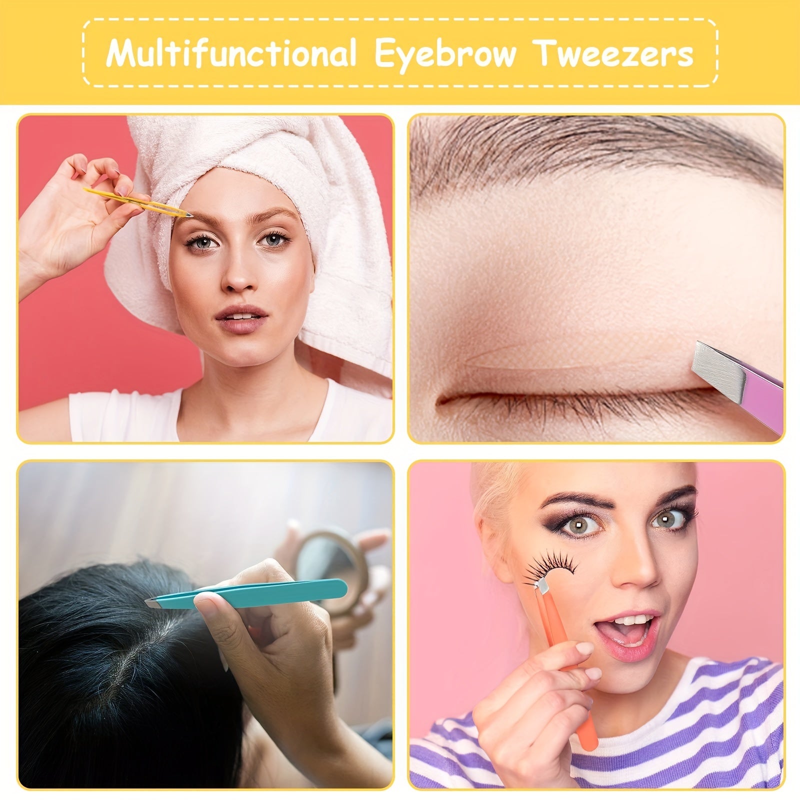 8pcs Slanted Tip Stainless Steel Eyebrow Tweezers for Facial Hair