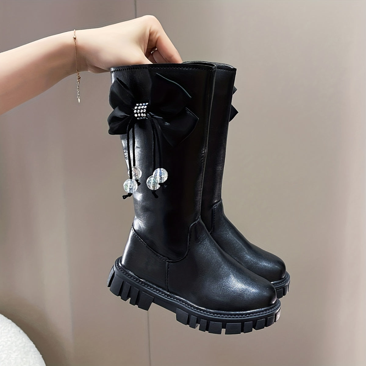 Bowknot Comfortable Boots For Girls Soft Warm Plus Fleece Boots