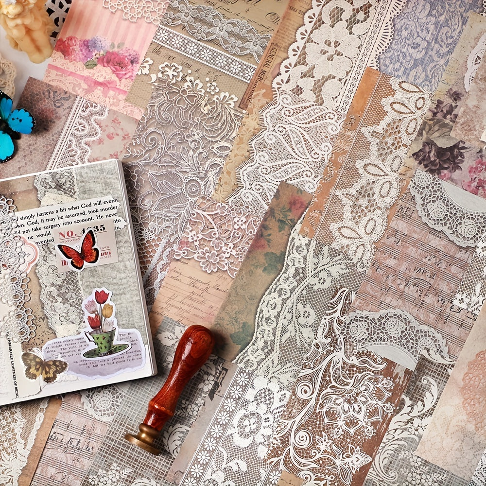 30pcs Lace Story Series Journal Diary Decoration Material Pack Non Self Adhesive