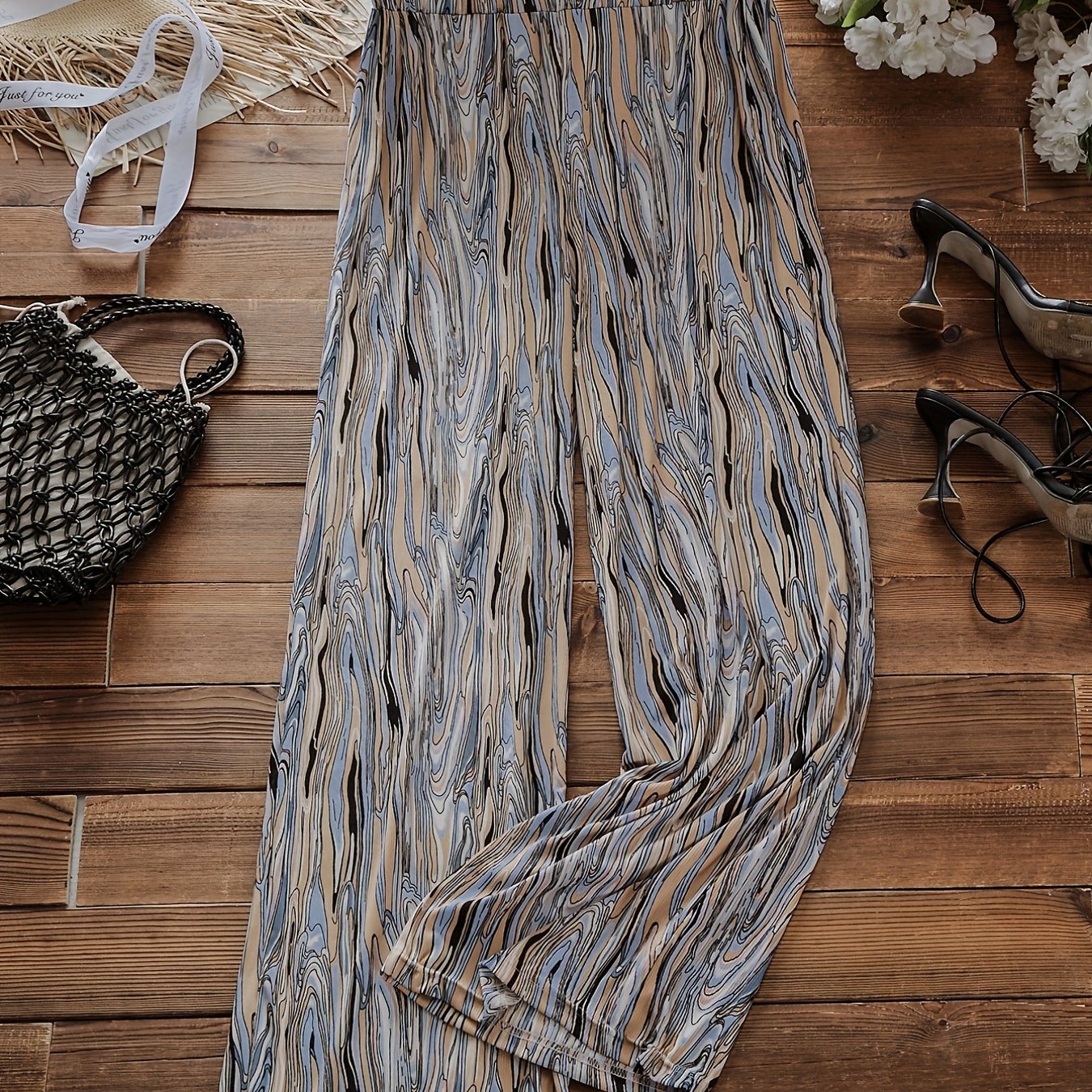  Random Print Wide Leg Pants