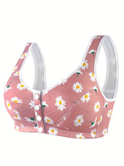 Floral Print Wireless Push Up Bra