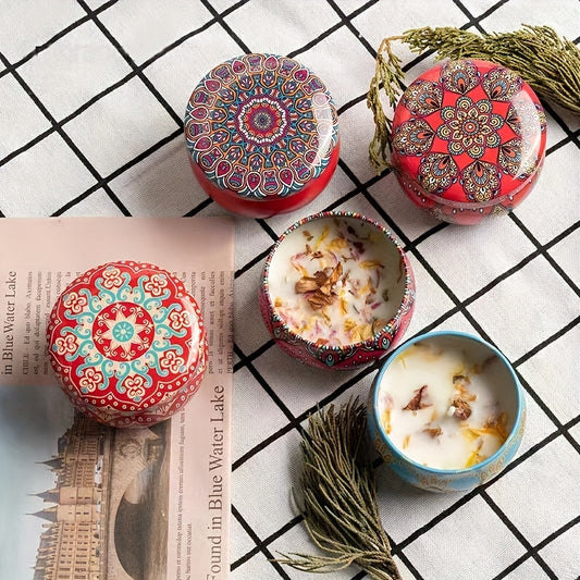 Bohemian Dried Flower Scented Candles Tin Can Fragrant for Bedrooms