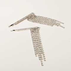Rhinestone Fringe Hairpin Silver Bridal Tassel Hairpin