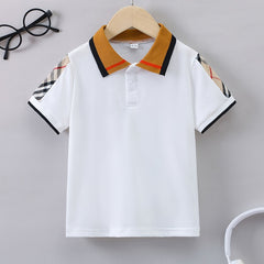 Boys Geometric Polo Shirts Short Sleeve Stretch Tops For Summer