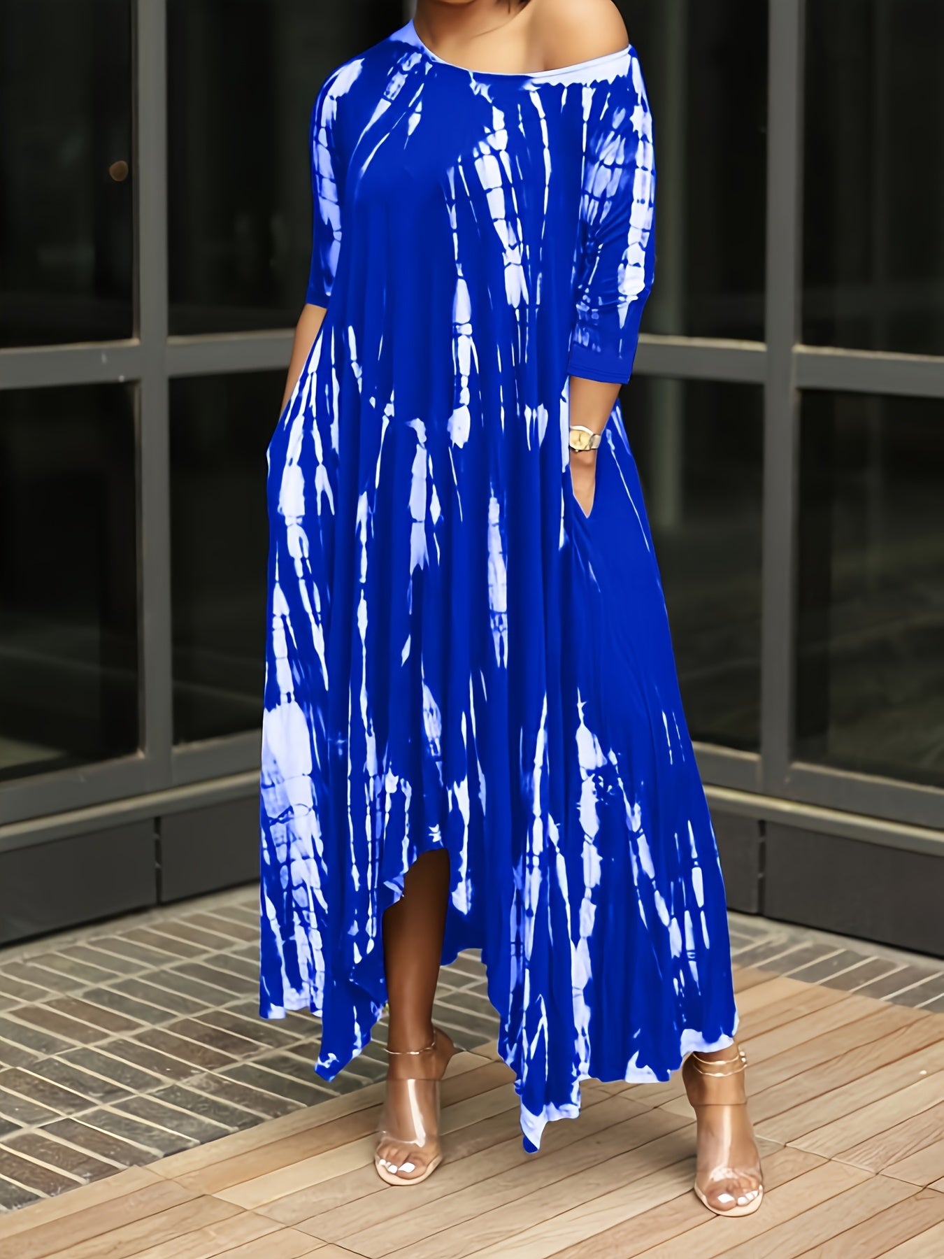  Tie Dye Long Sleeve Maxi Dress Round Neck