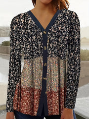  Colorblock Ditsy Print Cardigan