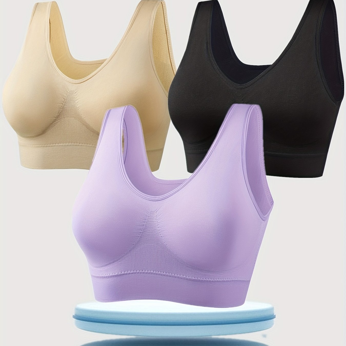 3pcs Seamless Wireless Sports Bras Comfy & Breathable