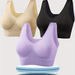 3pcs Seamless Wireless Sports Bras Comfy & Breathable