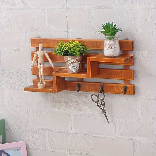 Vintage Wood Wall Shelf Home Decoration Key Holder Hook