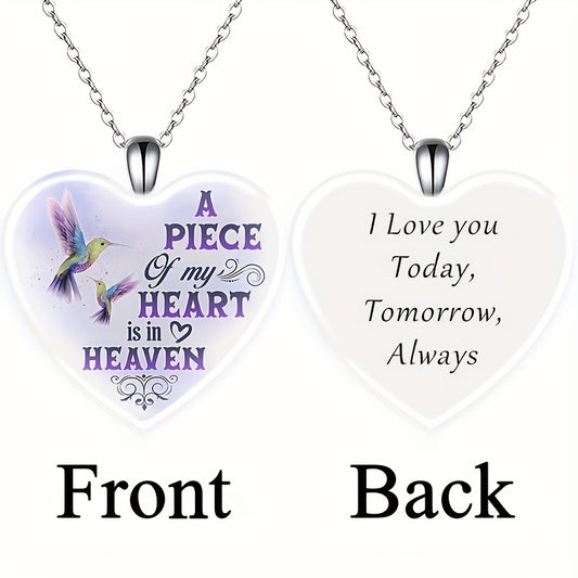 Purple Bird Love Heart Crystal Pendant Necklace Female Christmas Jewelry