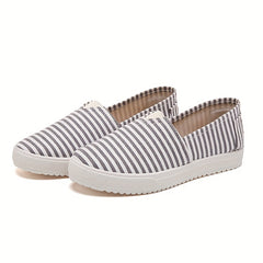 Women's Striped Canvas Slip-On Flat Shoes Casual Walking Sneakers