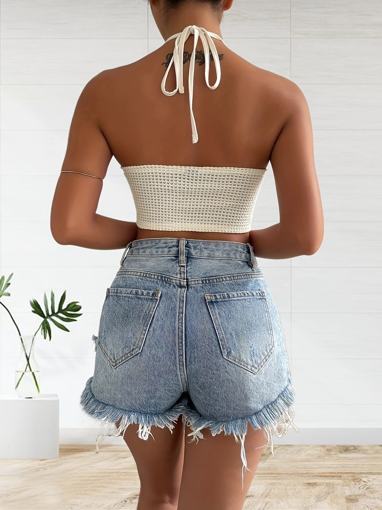 Cross Front Halter Crop Top Tie Back Summer Sleeveless