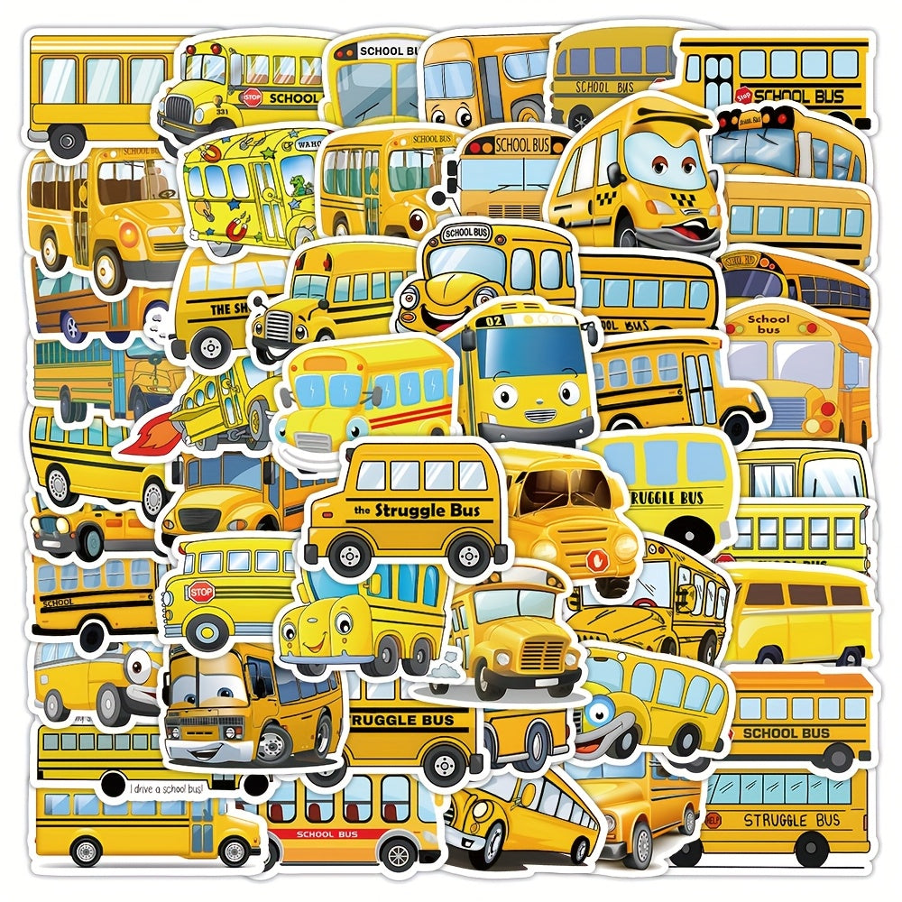 53pcs Animation Bus Waterproof Vinyl Stickers for DIY Phone Cases & Suitcases