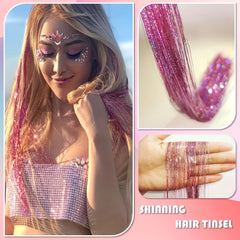 3pcs Glitter Hair Tinsel Extensions 20 Inch Kit