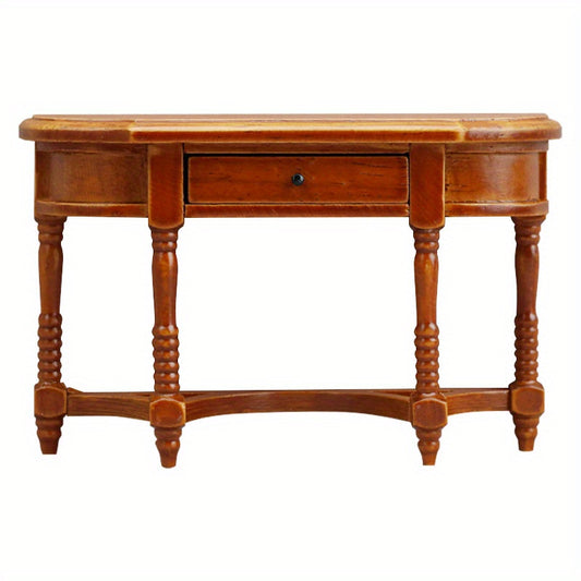 European Retro Semi-circular Dining Table Home Decor Chestnut Color
