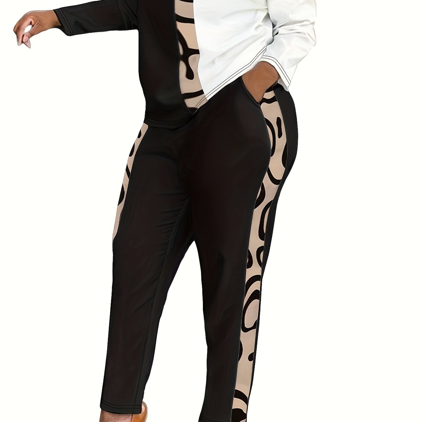 Women's Plus Graffiti Print Long Sleeve Top & Pants Set
