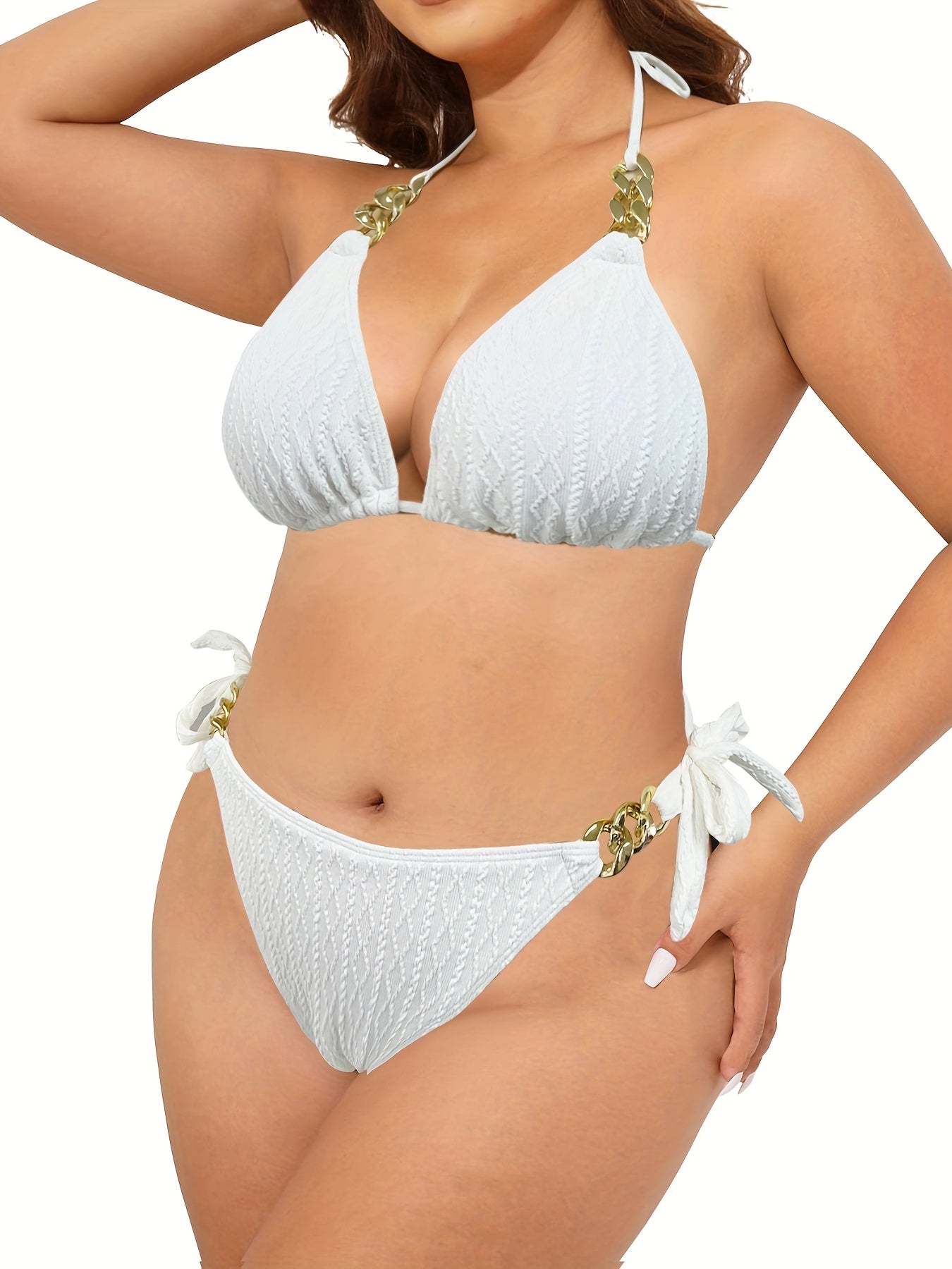  Chain Linked Halter Bra & Panty Swimsuit Set