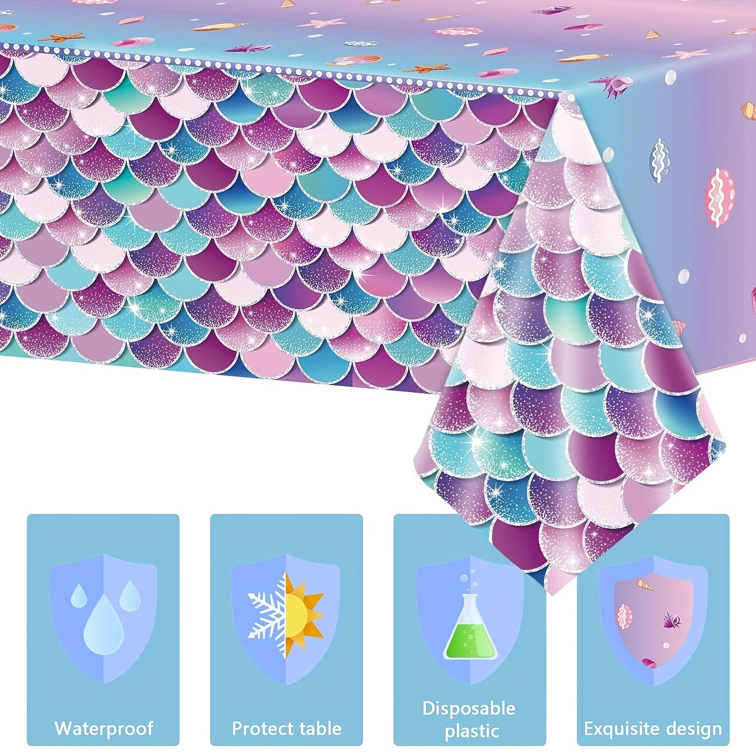 Mermaid Birthday Tablecloth Ocean Under Sea Disposable Plastic Table Cover