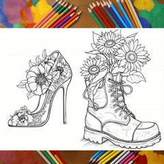 Blooming Shoes Coloring Book 22 Pages 28x20 Drawing Board