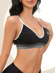 Striped Colorblock Wireless Bra Stretch Intimates Women's Lingerie