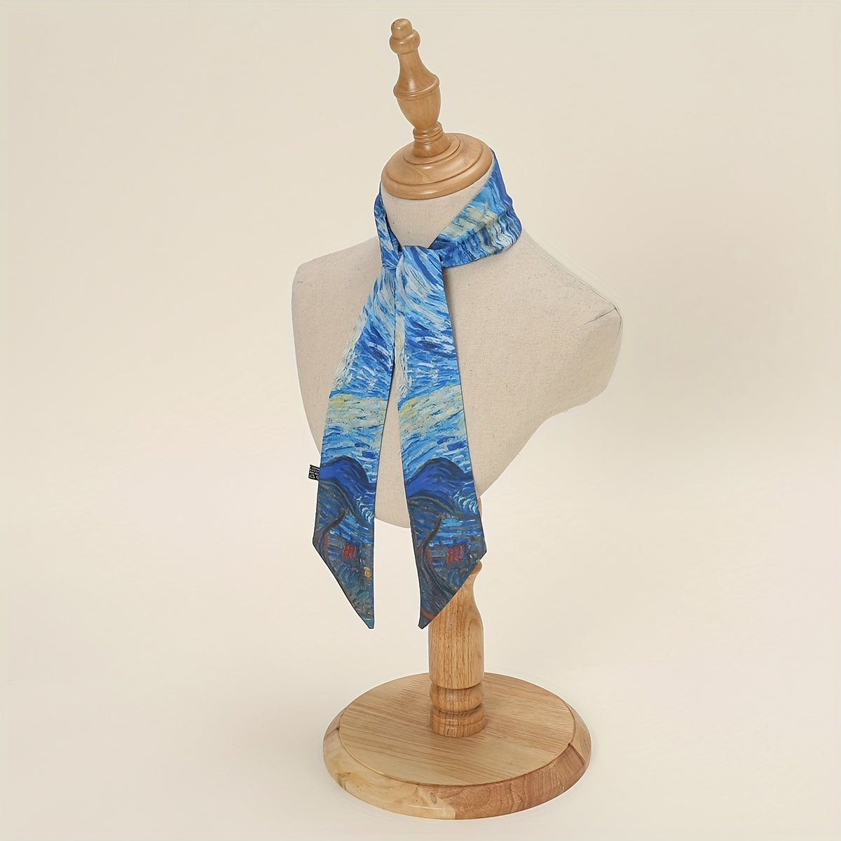 Oil Painting Print Skinny Scarf Satin Hair Ribbon Silk Neckerchief
