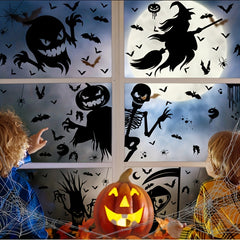 2pcs Halloween Window Stickers Pumpkin Skull Static Stickers