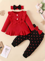 Cute Baby Girl 3-Piece Outfit Set Ruffle Top Leggings Bow Headband