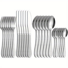 24pcs Stainless Steel Cutlery Set with Steak Fork and Soup Spoon