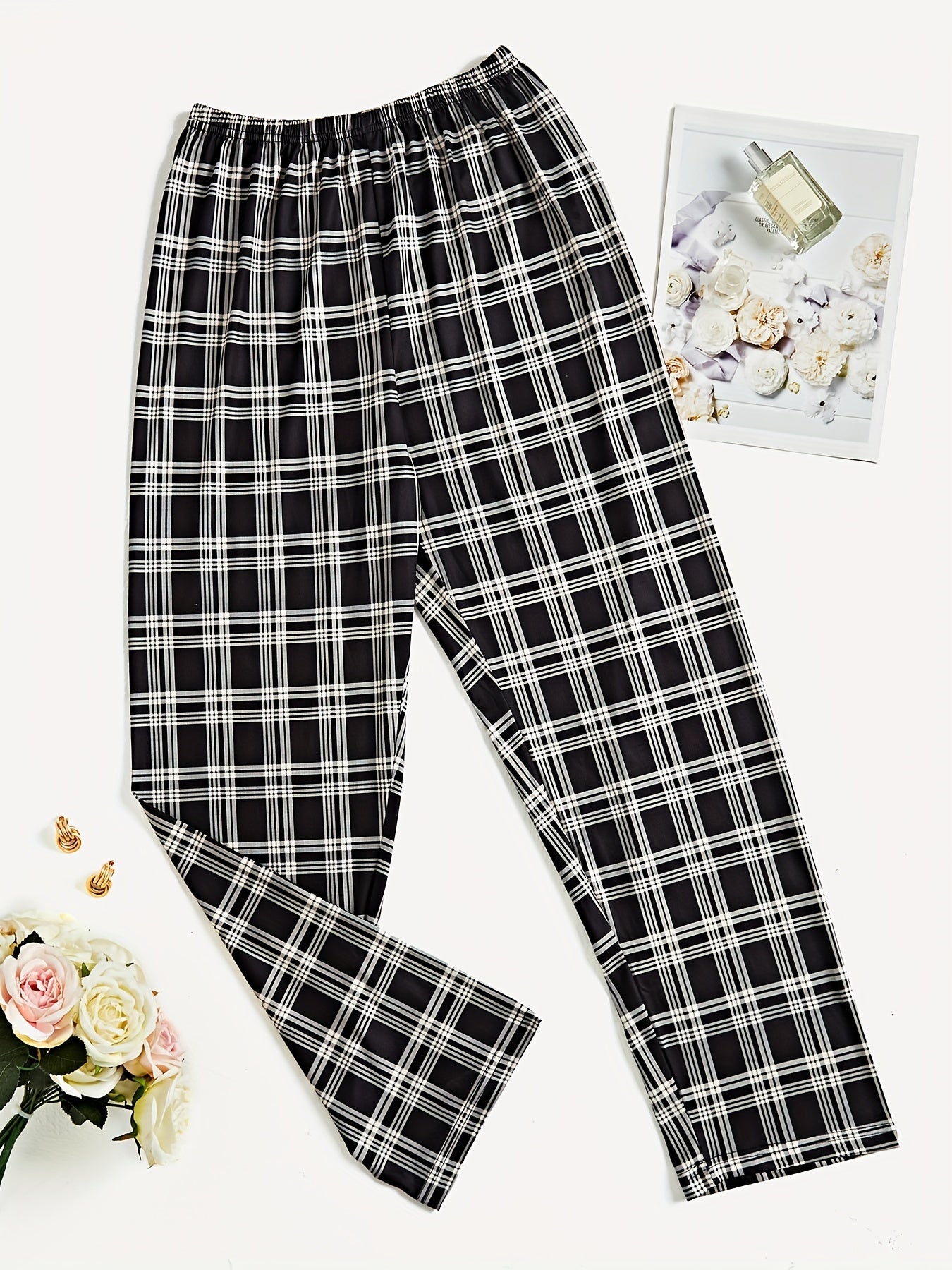 Plaid Sleep Bottoms Elastic Waistband Lounge Pants