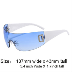 Y2K Shield Sunglasses Rhinestone Silver Brown Travel Style Hot Girl Summer