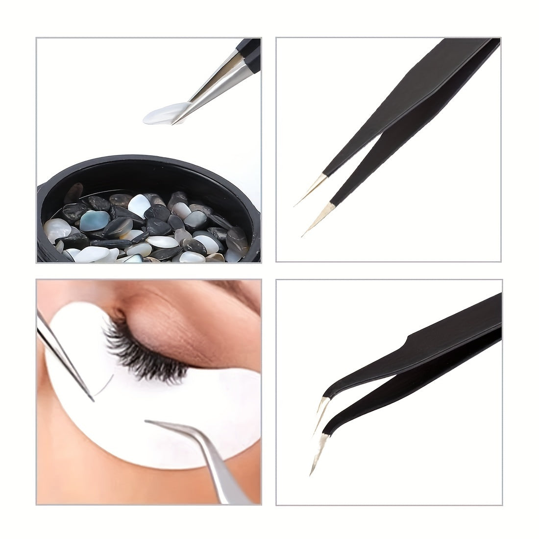 2pcs Precision Stainless Steel Tweezers for Eyelash Extension Nail Sticker Gems
