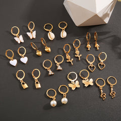 Heart Butterfly Lock Dangle Earrings Set for Women Girls Gift