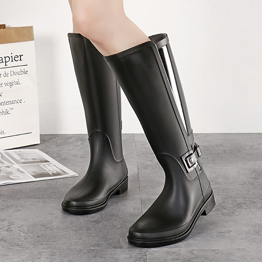 Women's Waterproof Knee High Boots Low Heel Slip On Outdoor Shoes
