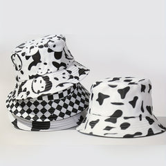 UPF50 Sunshade Bucket Hat With Panda Pattern Double sided Sun Hat