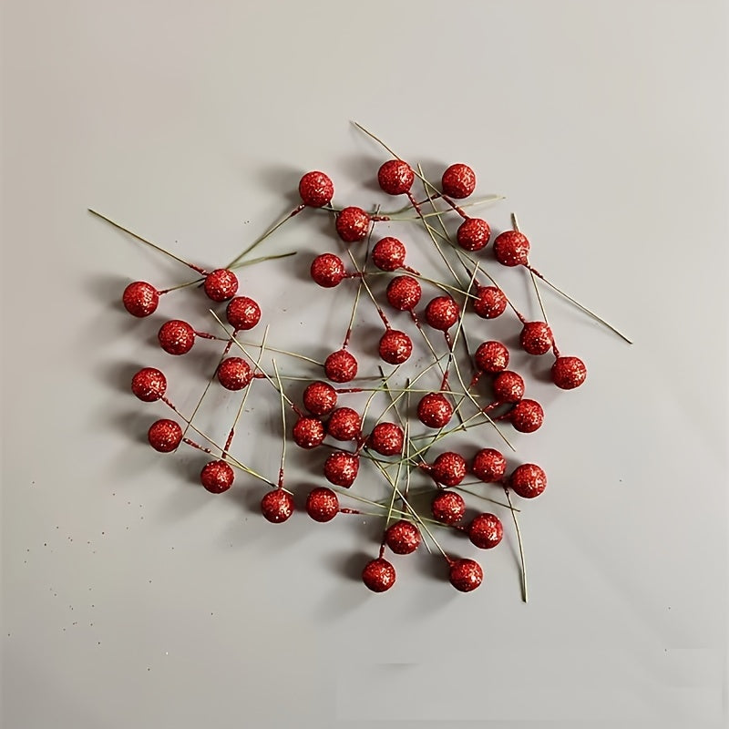6pcs Christmas Wreath Craft Accessories Golden Powder Red Fruit Decorations