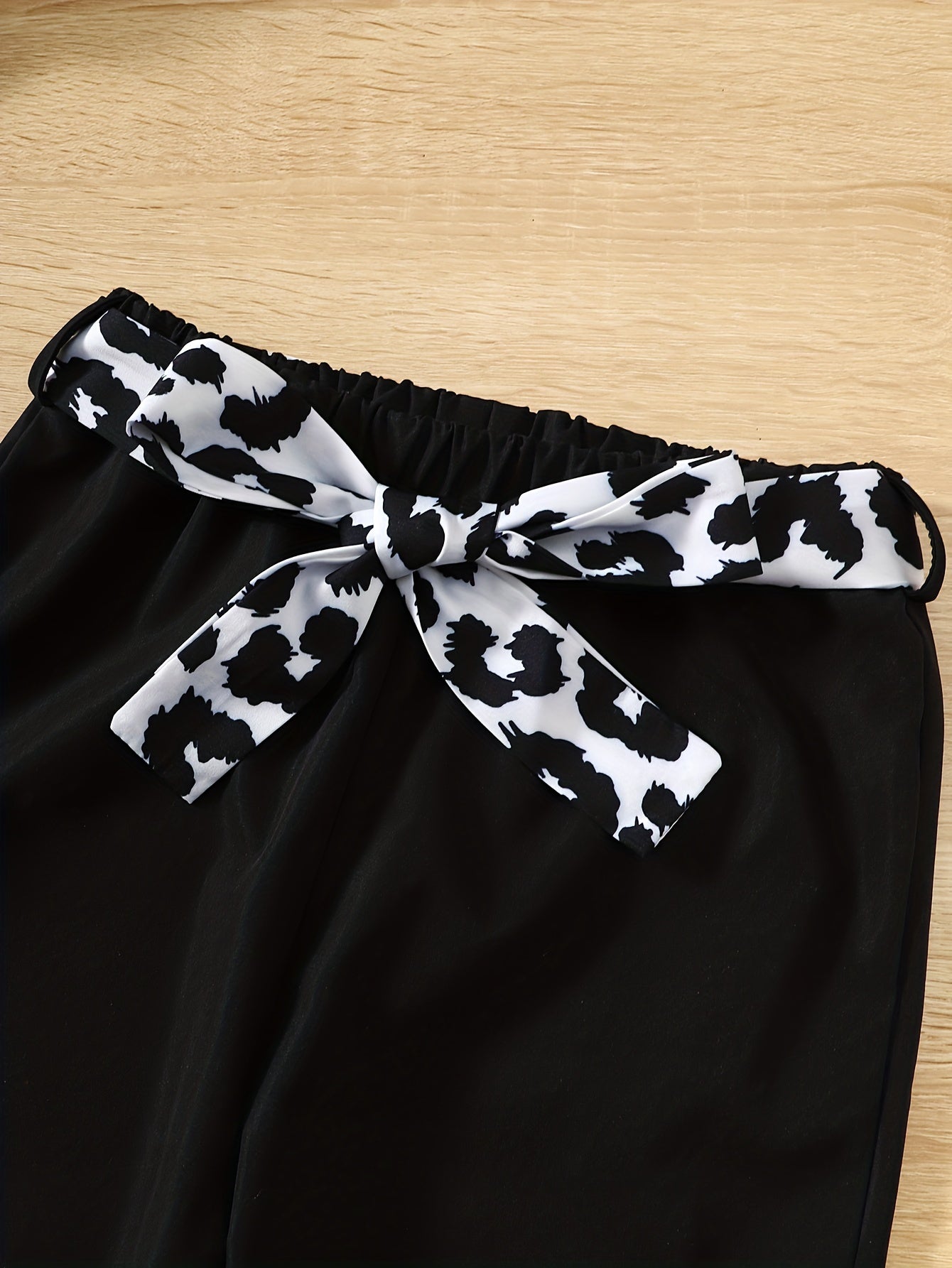 Girl's Leopard Print 2pcs Set Trumpet Sleeve Top & Pants Spring Fall