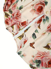  Floral Print Lantern Sleeve Maxi Dress
