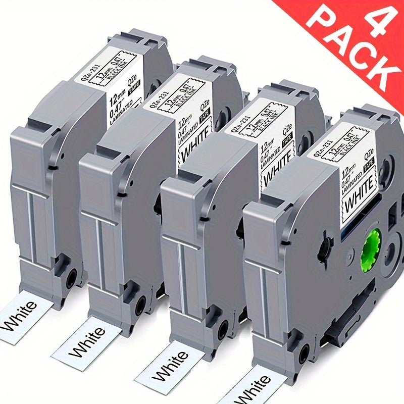 4 Pack 12mm Laminated Tape Compatible With Brother PTouch Label Makers